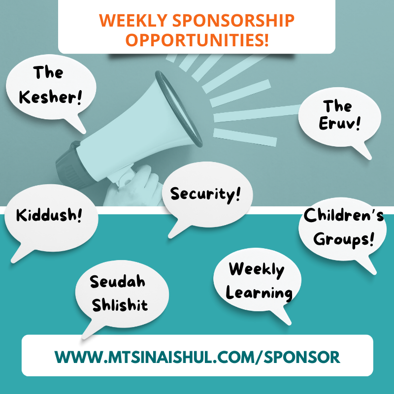 		                                		                                    <a href="https://www.mtsinaishul.com/sponsor"
		                                    	target="">
		                                		                                <span class="slider_title">
		                                    Sponsopship opportunities		                                </span>
		                                		                                </a>
		                                		                                
		                                		                            	                            	
		                            <span class="slider_description">Join us in sponsoring our weekly kiddush, seudah shlishit, security, kesher, eruv and more!</span>
		                            		                            		                            <a href="https://www.mtsinaishul.com/sponsor" class="slider_link"
		                            	target="">
		                            	Sponsor Here!		                            </a>
		                            		                            